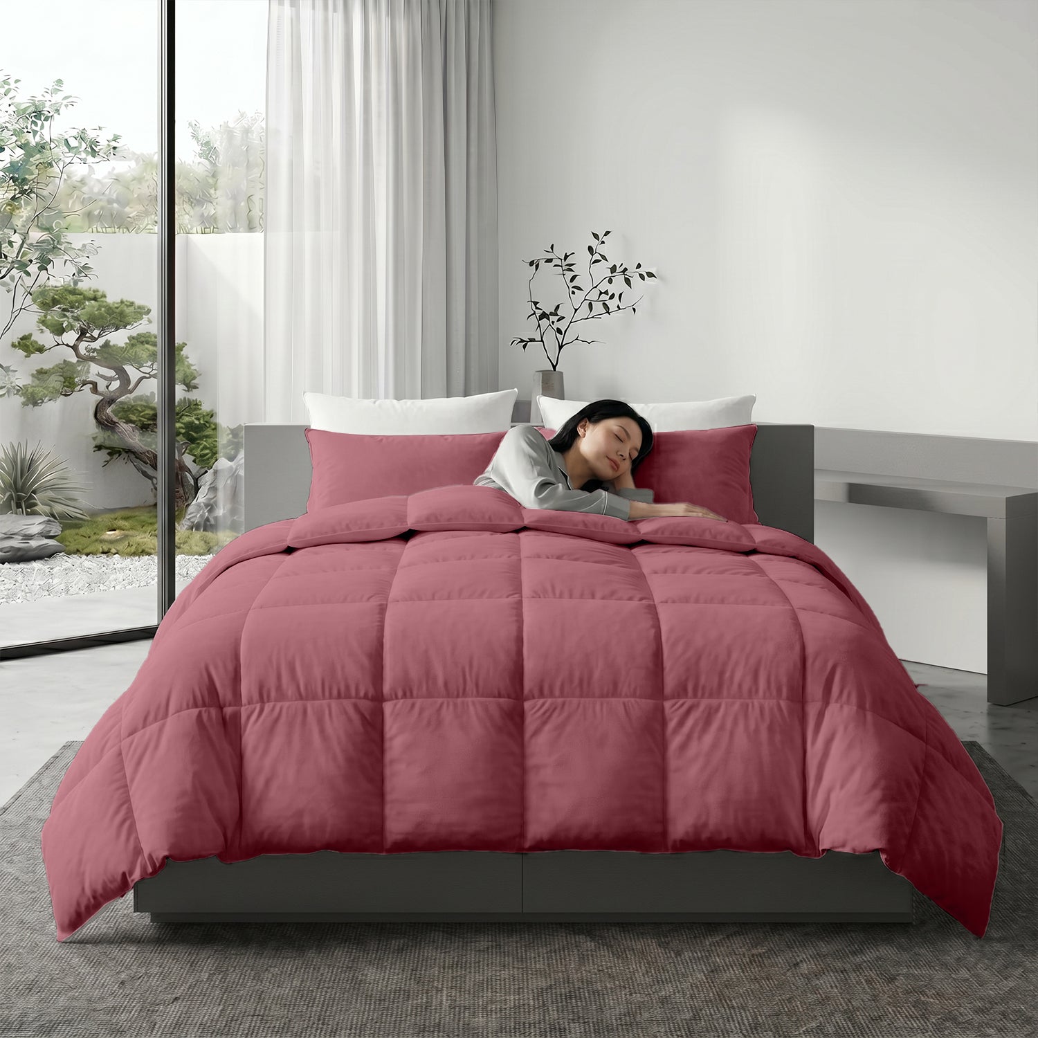 3PC Comforter Set Solid Dyed Microfiber Mauve 220×240cm
