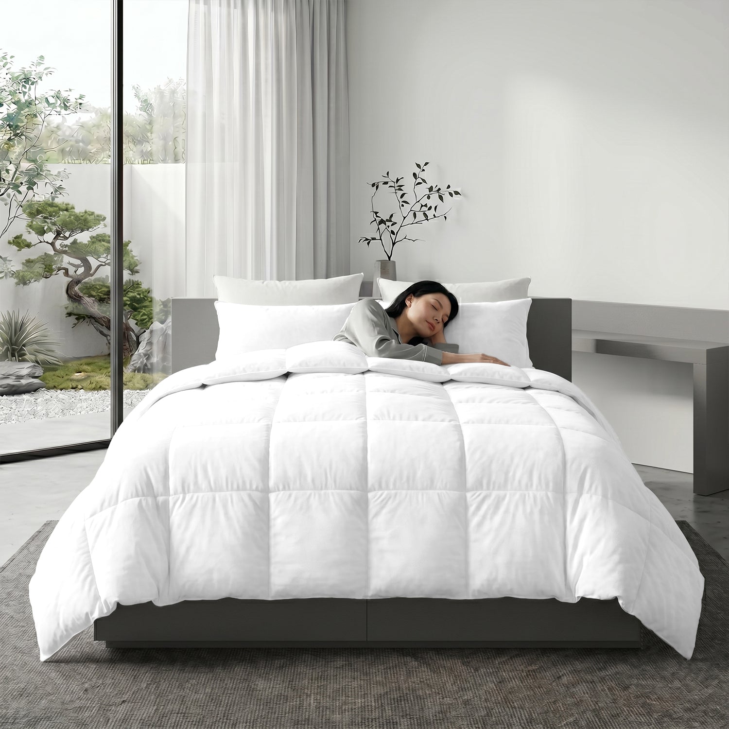 3PC Comforter Set Solid Dyed Microfiber White 220×240cm