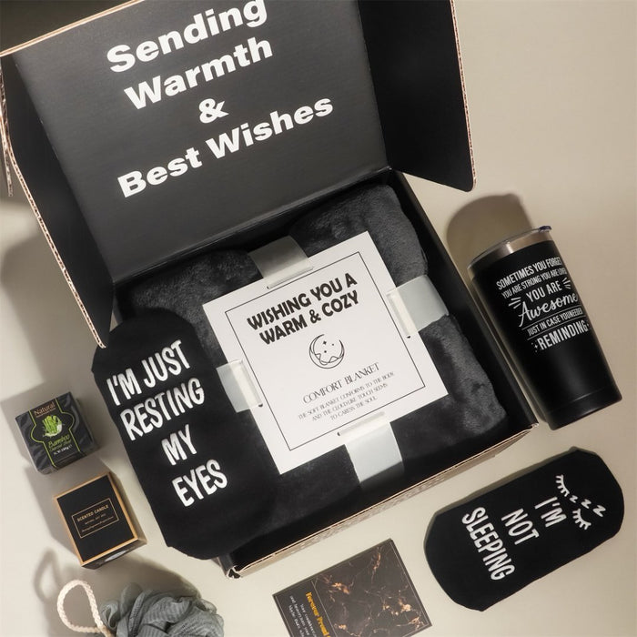 Bath Gift Box Set – Luxe Black Spa Care Package with 12 Relaxing Self-Care Items for Women, Mom, Wife, Sister, Friends