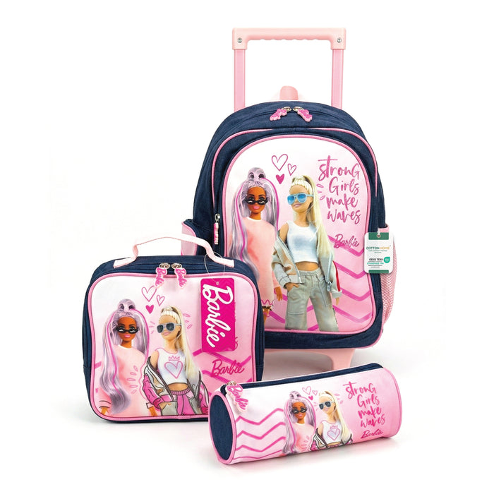 Barbie 3-Piece School Trolly Bag Set – Lightweight Cartoon Character Bookbag with Large Storage Space for Boys & Girls