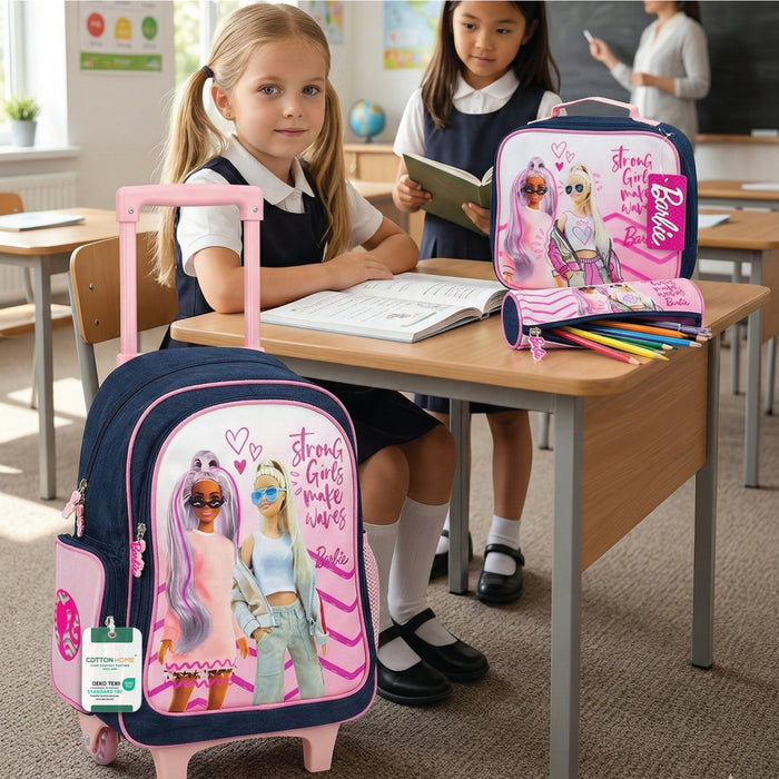 Barbie 3-Piece School Trolly Bag Set – Lightweight Cartoon Character Bookbag with Large Storage Space for Boys & Girls