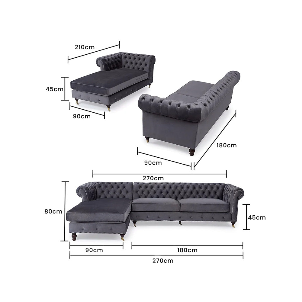 Opulent Oasis 4 Seater Triangle Corner L Shape Fabric Sofa - Gray - Cotton Home