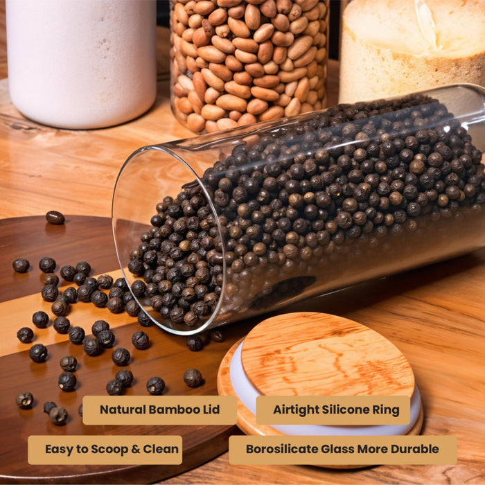 Eco-Friendly Round Set of 6 Glass Jars with Bamboo Lids - Cotton Home