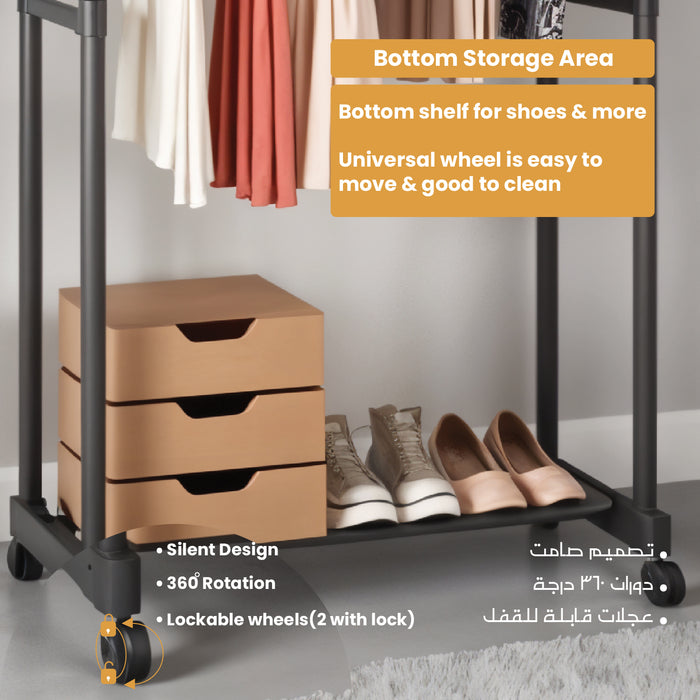 Clothes Rack – Double Rail Heavy-Duty Freestanding Metal Garment Organizer with Large Storage Capacity