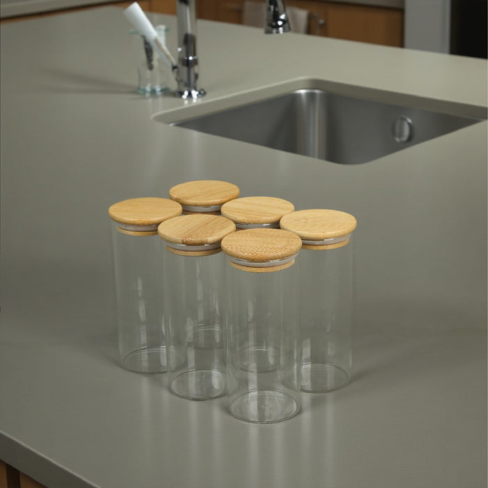 Eco-Friendly Round Set of 6 Glass Jars with Bamboo Lids - Cotton Home