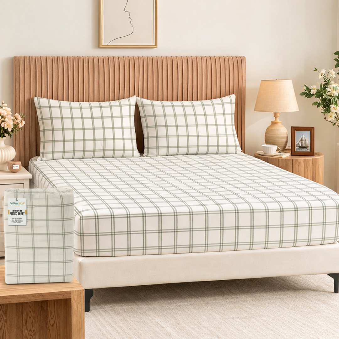 Egyptian Cotton King Size Printed Fitted Sheet 180X200+30CM with Pillow Case (31B)