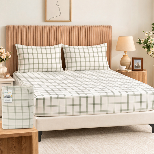 Egyptian Cotton King Size Printed Fitted Sheet 180X200+30CM with Pillow Case (31B)