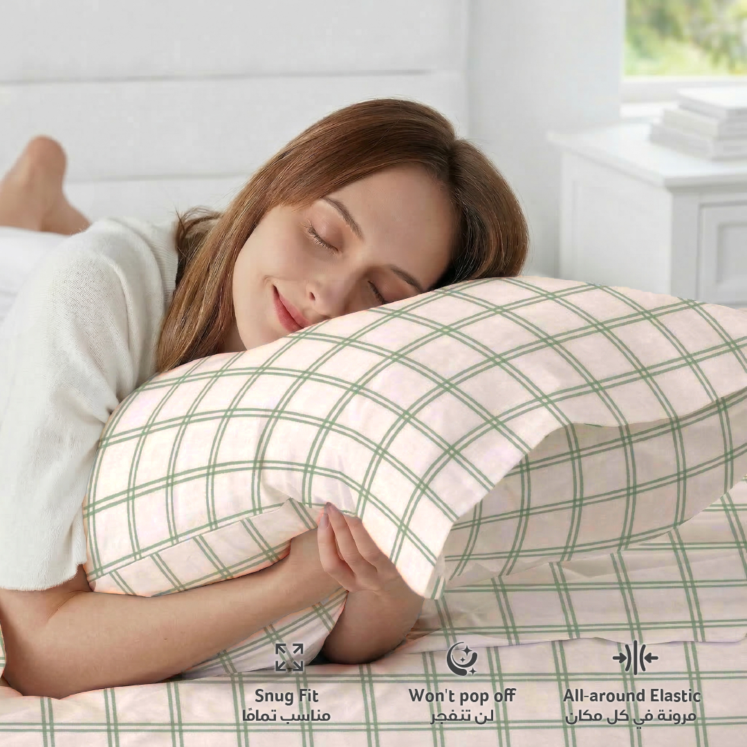 Egyptian Cotton King Size Printed Fitted Sheet 180X200+30CM with Pillow Case (31B)