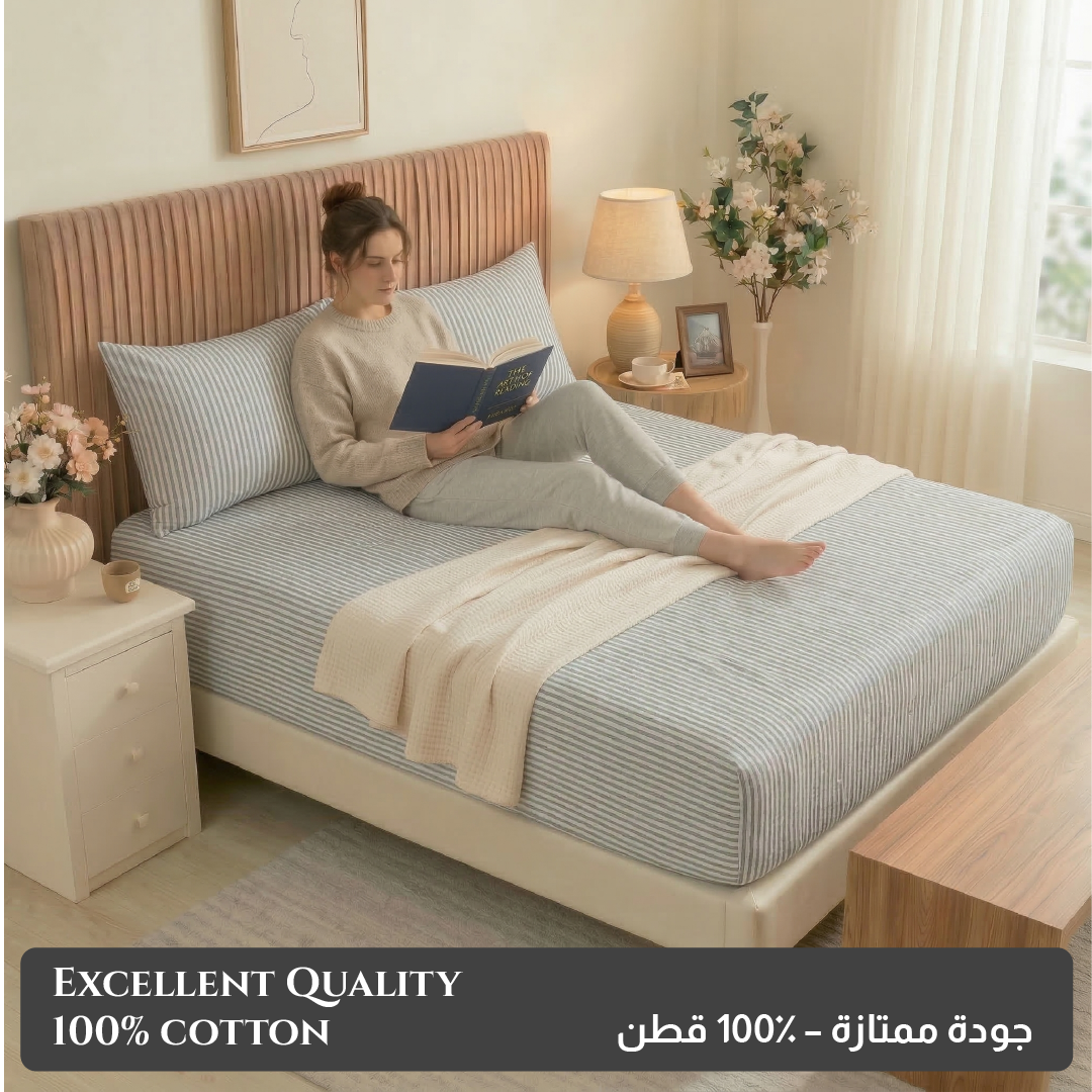 Egyptian Cotton Twin Size Printed Fitted Sheet 120X200+30CM with Pillow Case (30B)