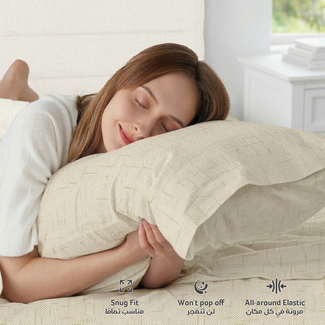 Egyptian Cotton King Size Printed Fitted Sheet 180X200+30CM with Pillow Case (21B)