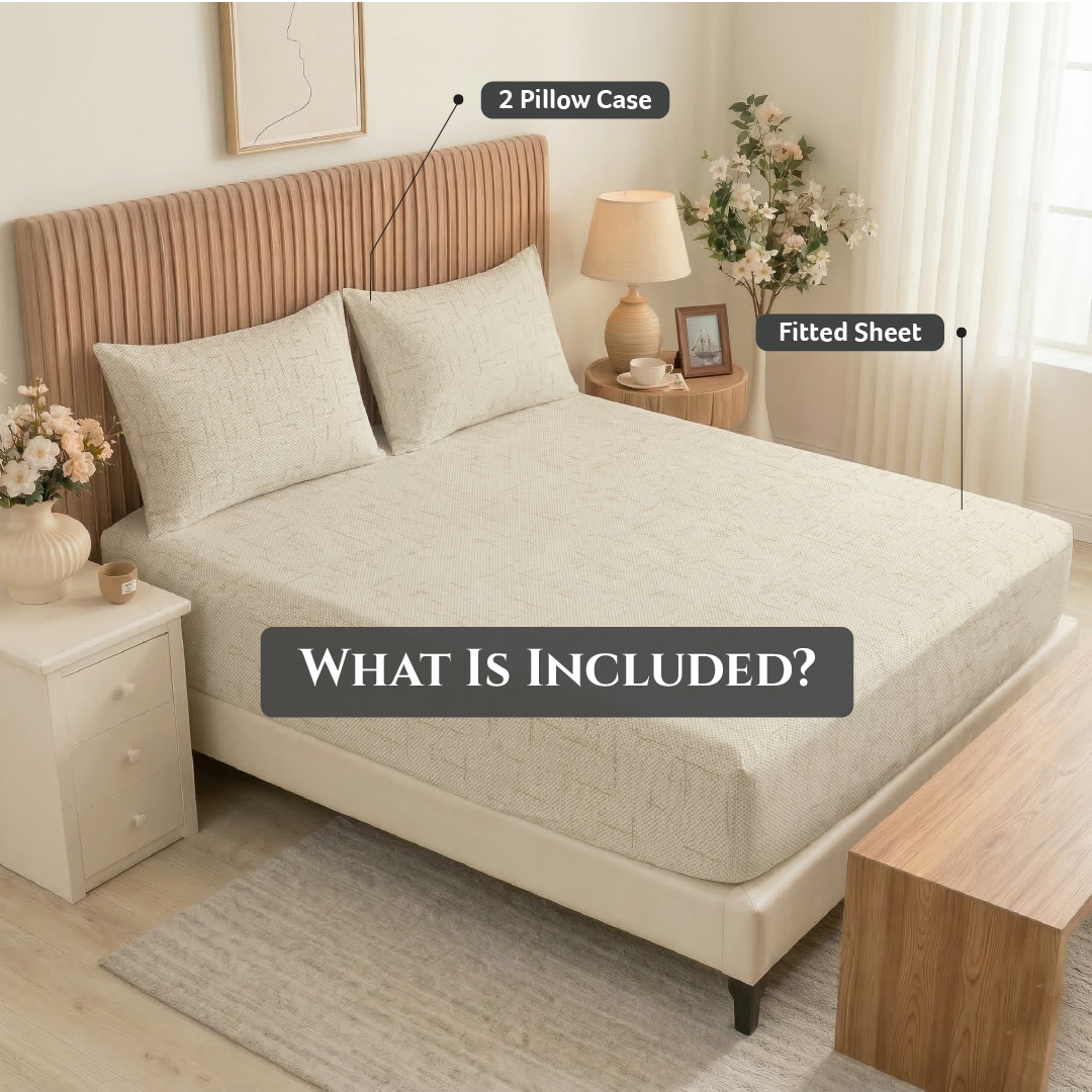 Egyptian Cotton King Size Printed Fitted Sheet 180X200+30CM with Pillow Case (21B)