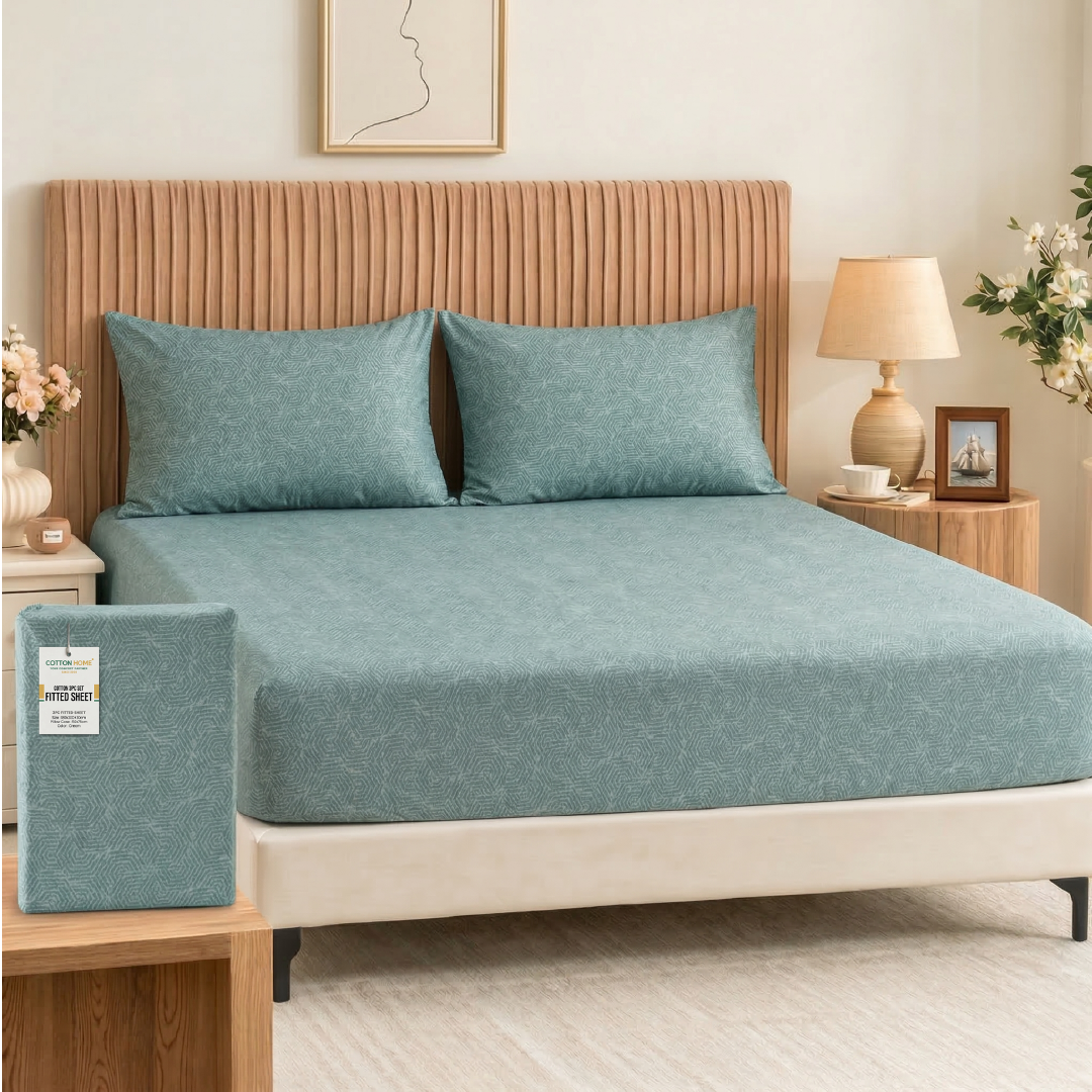 Egyptian Cotton King Size Printed Fitted Sheet 180X200+30CM with Pillow Case (15B)