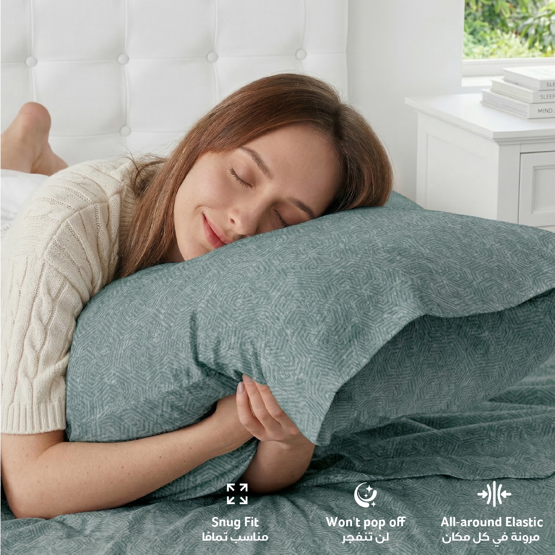 Egyptian Cotton King Size Printed Fitted Sheet 180X200+30CM with Pillow Case (15B)