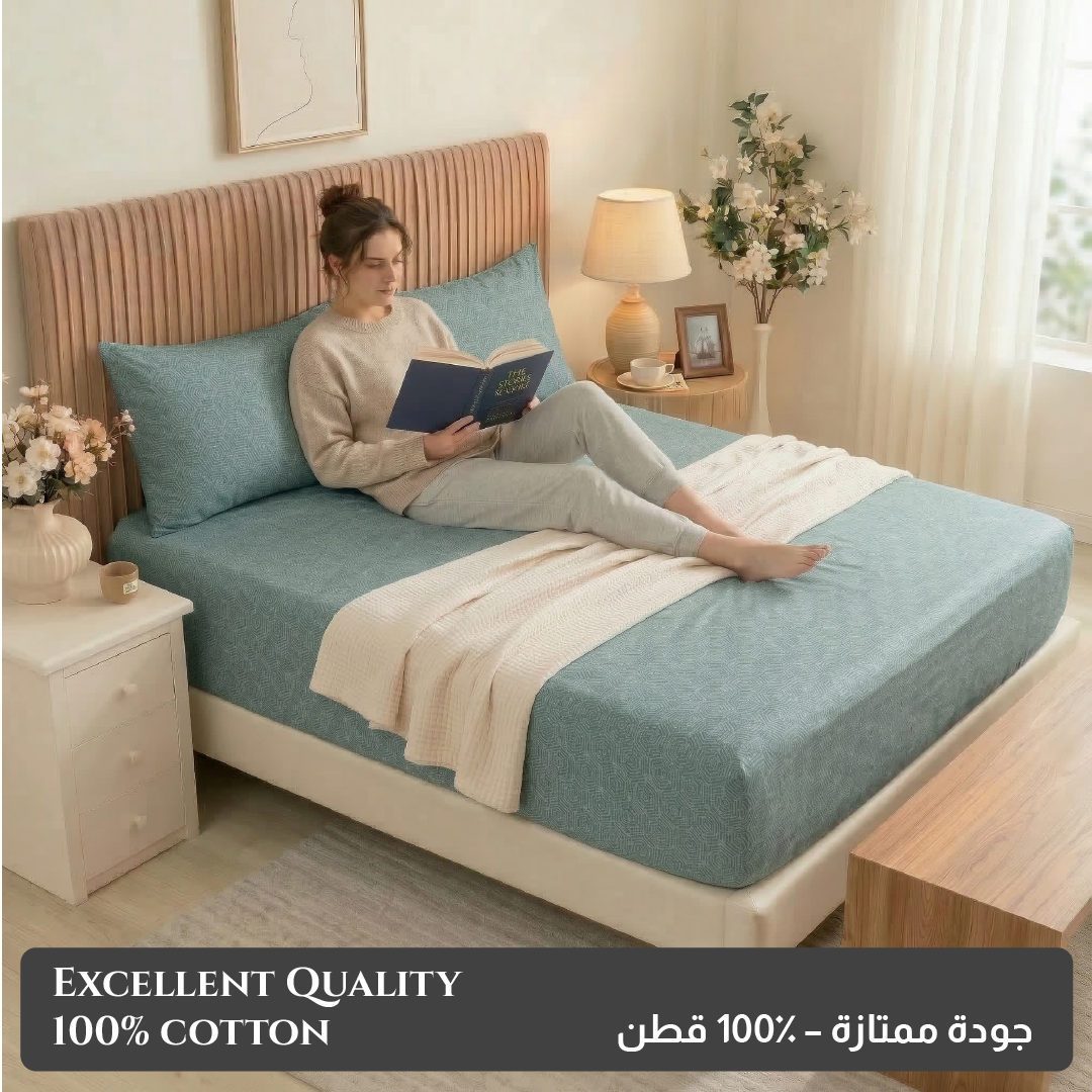Egyptian Cotton King Size Printed Fitted Sheet 180X200+30CM with Pillow Case (15B)