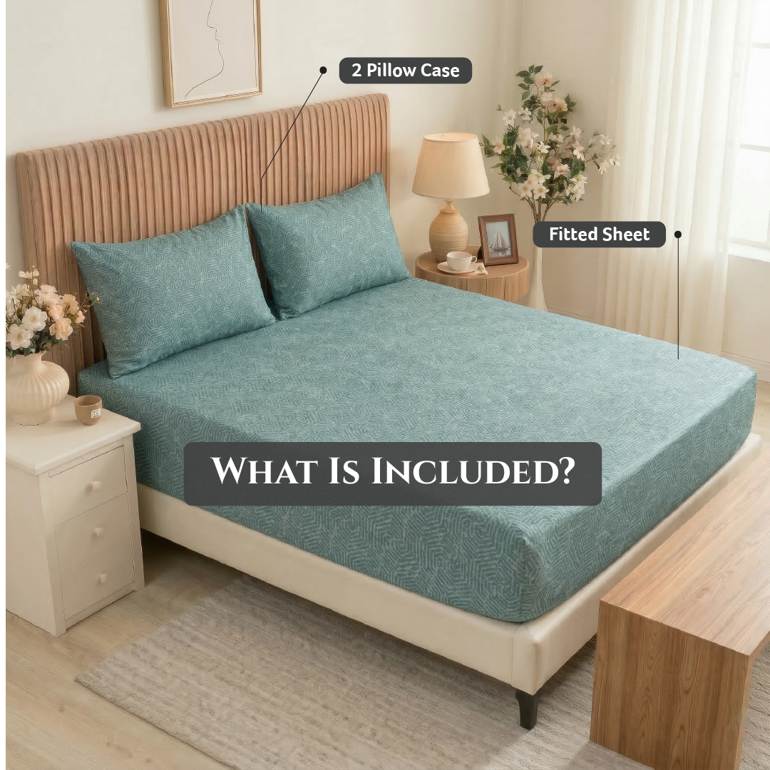 Egyptian Cotton King Size Printed Fitted Sheet 180X200+30CM with Pillow Case (15B)