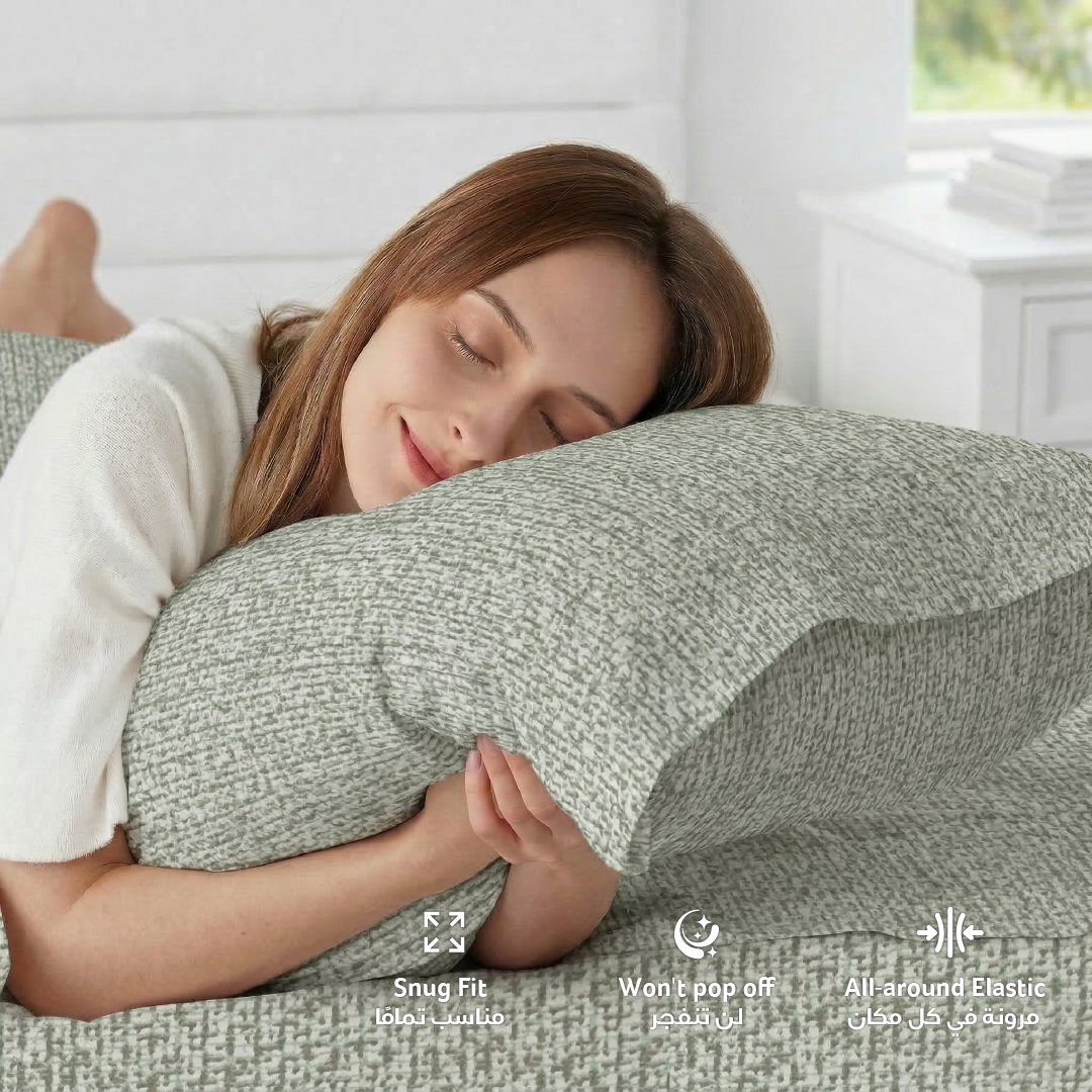 Egyptian Cotton Twin Size Printed Fitted Sheet 120X200+30CM with Pillow Case (5B)