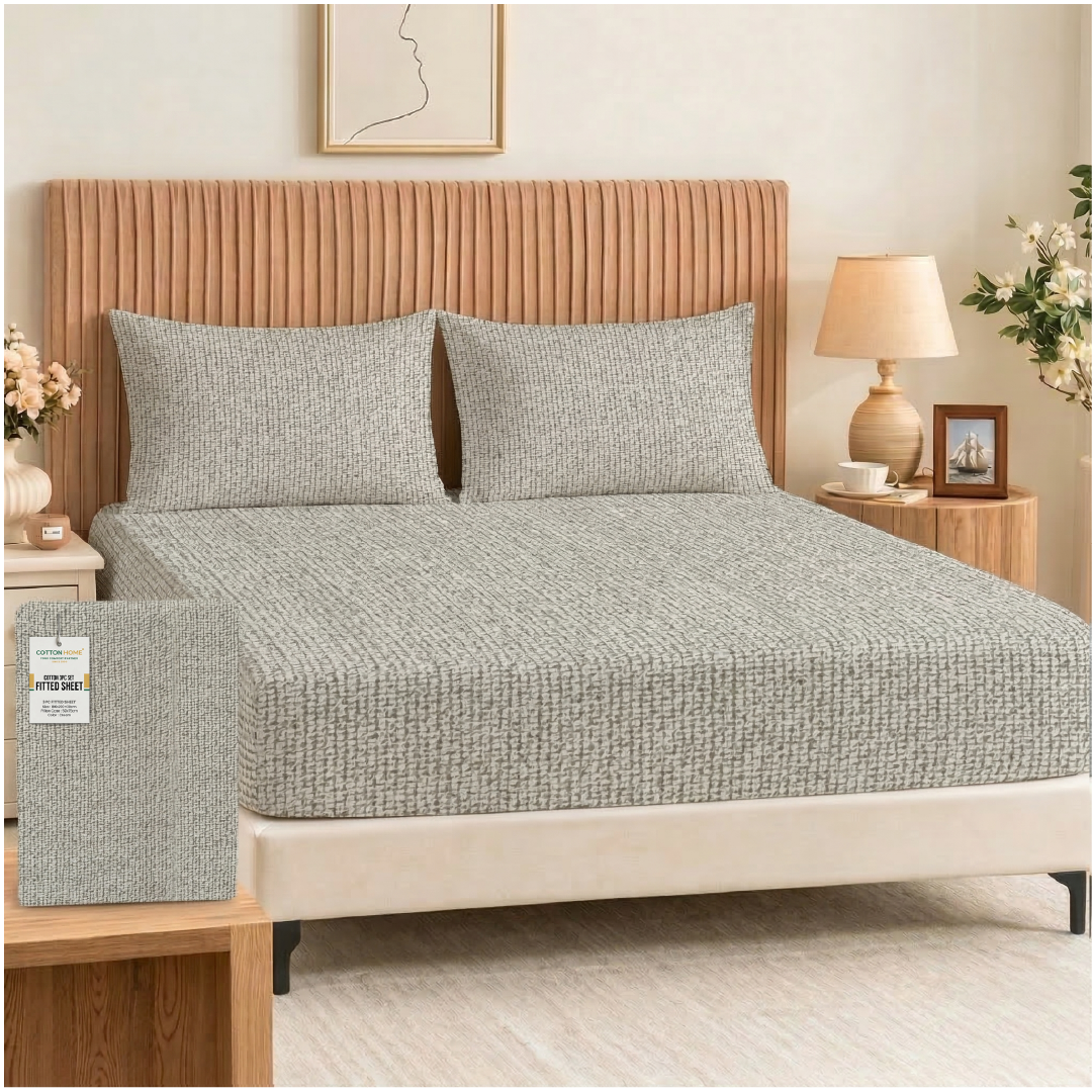 Egyptian Cotton King Size Printed Fitted Sheet 180X200+30CM with Pillow Case (17B)