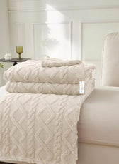 Premium Jacquard Blanket Double Size 220x240 Cream - Cotton Home