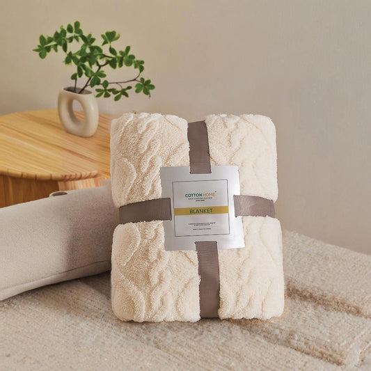 Premium Jacquard Blanket Double Size 220x240 Cream - Cotton Home