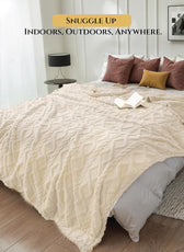 Premium Jacquard Blanket Double Size 220x240 Cream - Cotton Home