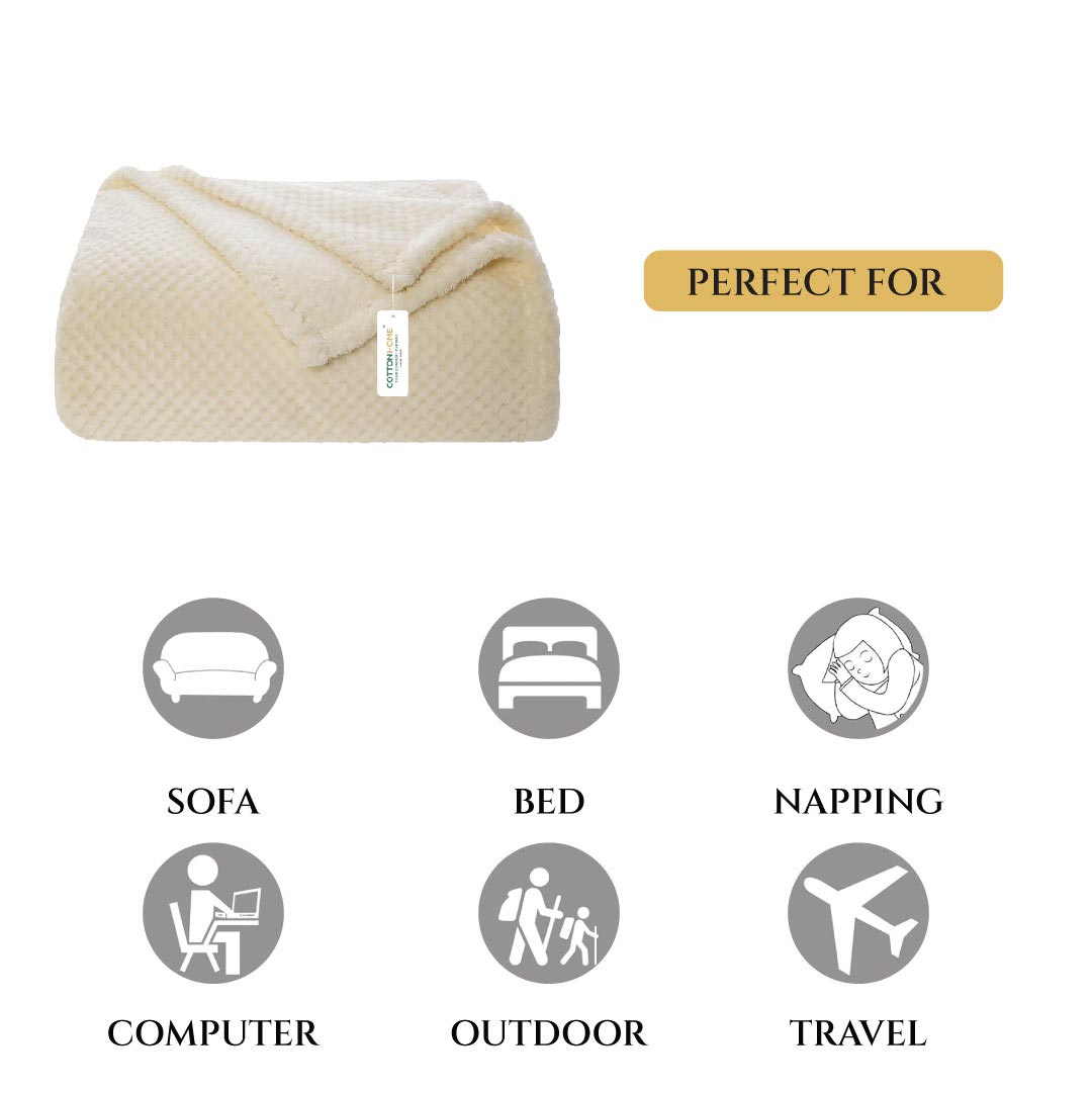 Tranquil Plaid Blanket Queen Size 220x240 Ivory - Cotton Home