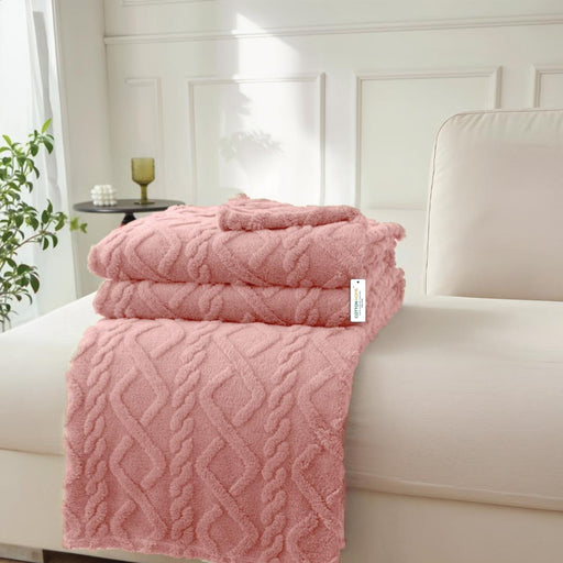 Premium Jacquard Blanket Double Size 220x240 Pink - Cotton Home