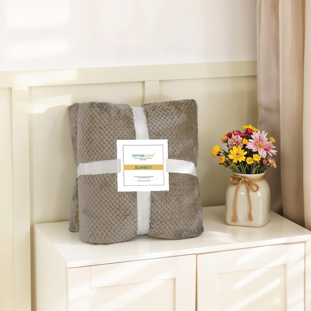 Tranquil Plaid Blanket Queen Size 220x240 Ivory - Cotton Home