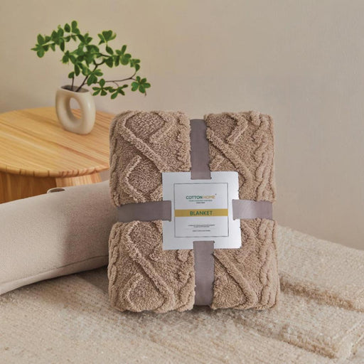 Premium Jacquard Blanket Double Size 220x240 Coffee Color - Cotton Home
