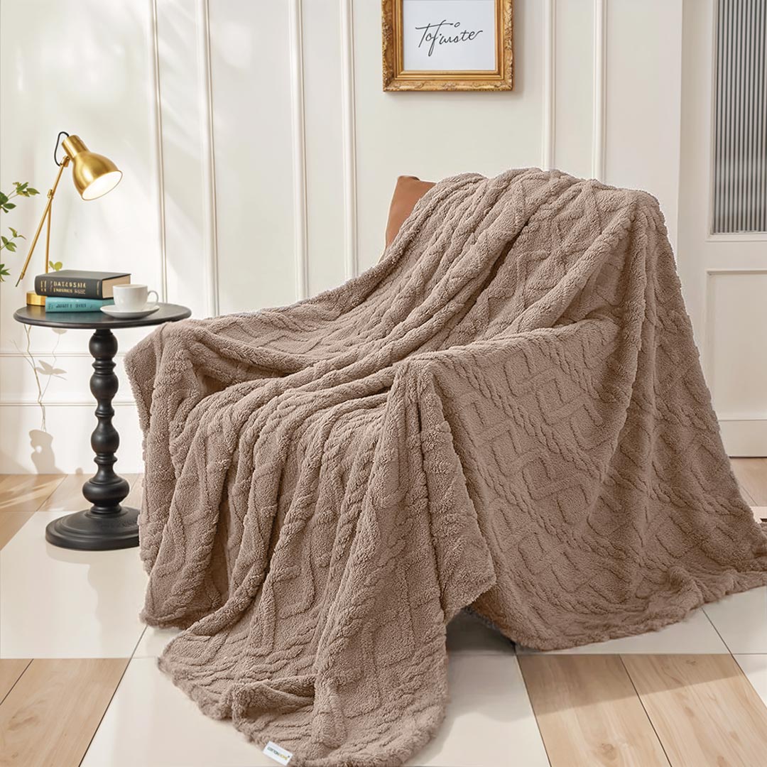 Premium Jacquard Blanket Double Size 220x240 Coffee Color - Cotton Home
