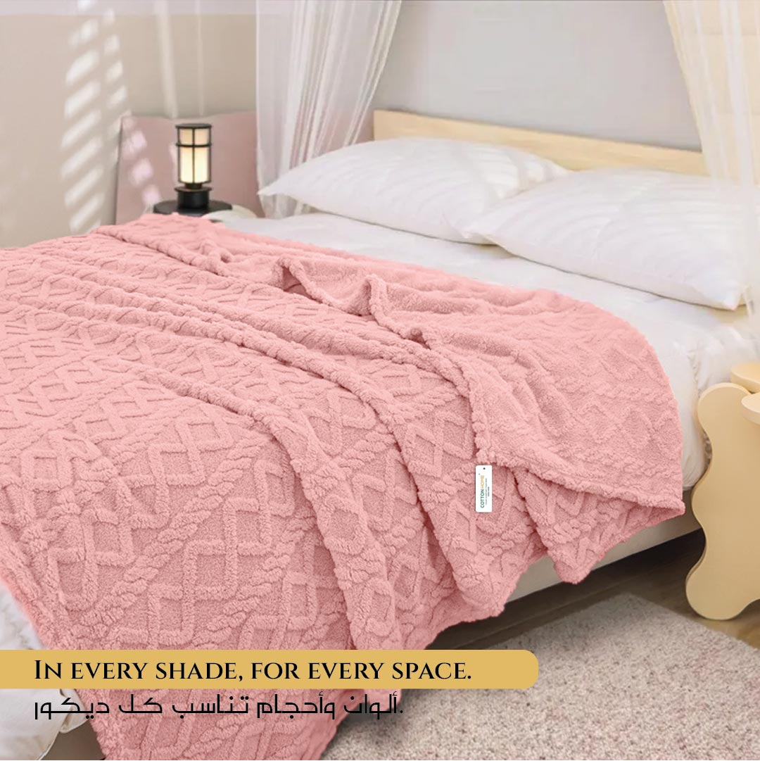 Premium Jacquard Blanket Double Size 220x240 Pink - Cotton Home