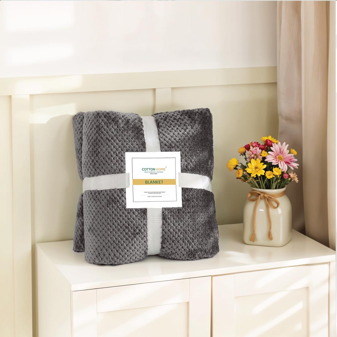 Tranquil Plaid Blanket Single Size 150x220 Metallic Blue - Cotton Home