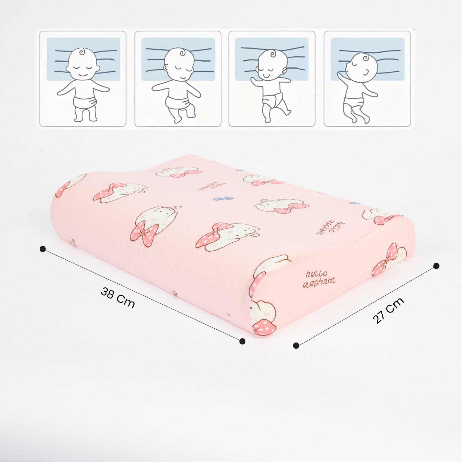 Kids Memory Foam Pillow with Breathable Pink Cover Soft & Ergonomic Support 38x27cm