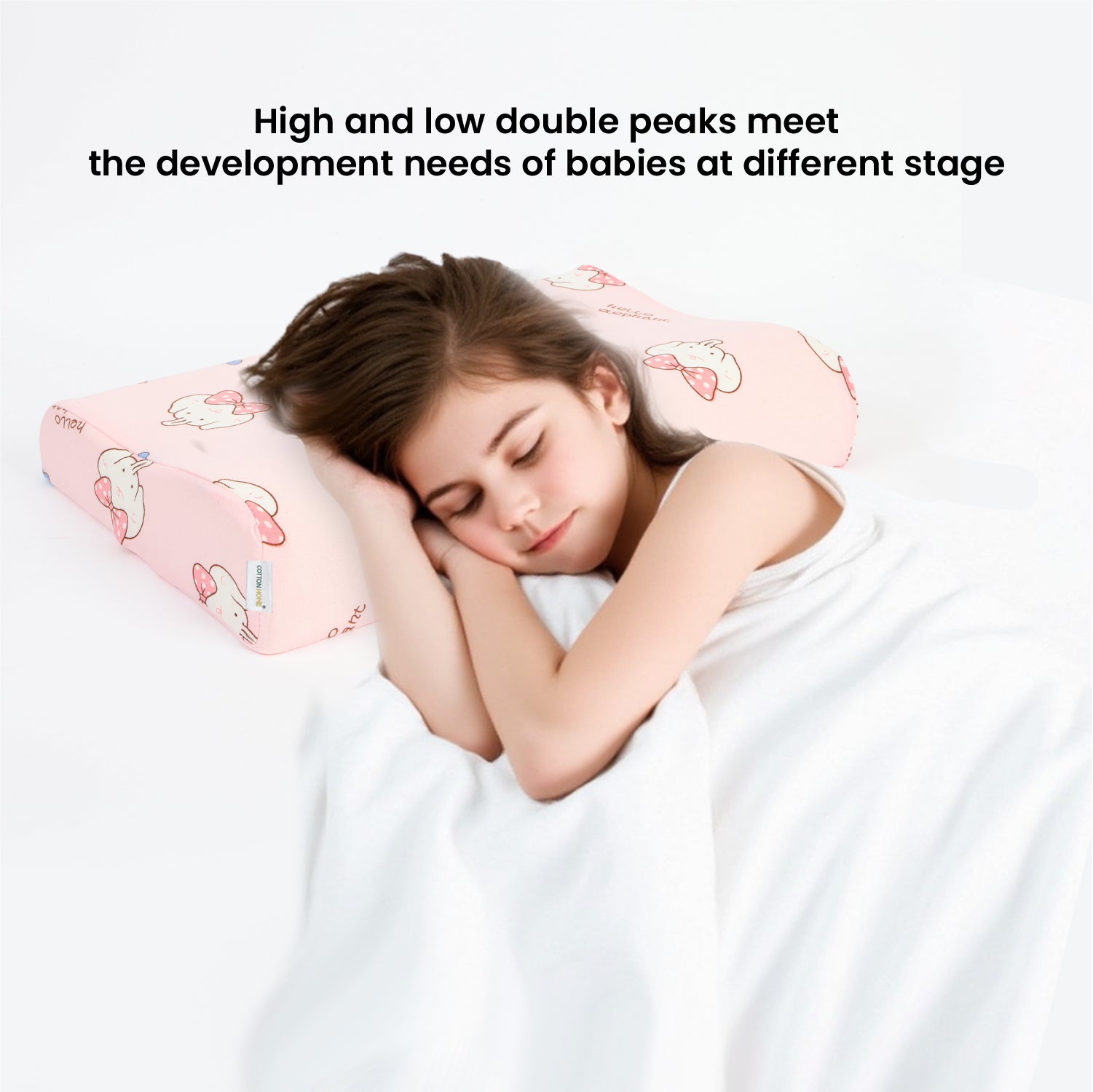 Kids Memory Foam Pillow with Breathable Pink Cover Soft & Ergonomic Support 38x27cm