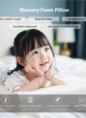 Kids Memory Foam Pillow with Breathable Grey Cover Soft & Ergonomic Support 38x27cm