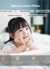 Kids Memory Foam Pillow with Breathable Light Blue Cover Soft & Ergonomic Support 38x27cm
