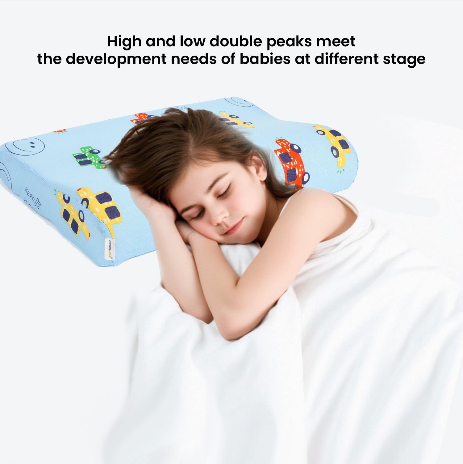 Kids Memory Foam Pillow with Breathable Light Blue Cover Soft & Ergonomic Support 38x27cm