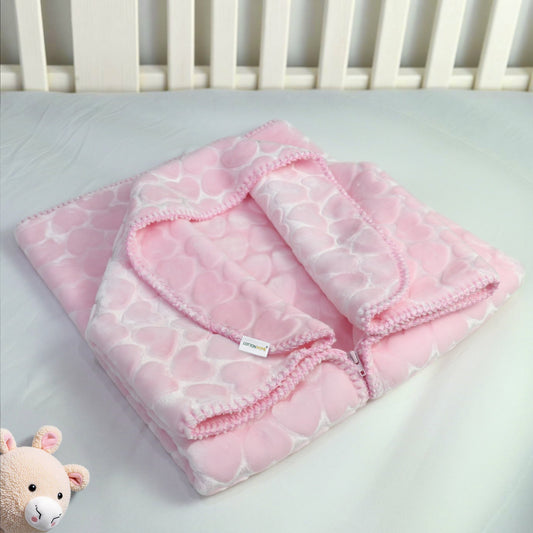 Baby Breathable Swaddle Blanket – Ultra Soft, Lightweight & Cozy Plush with Embossed Hearts, 90x80cm Pink