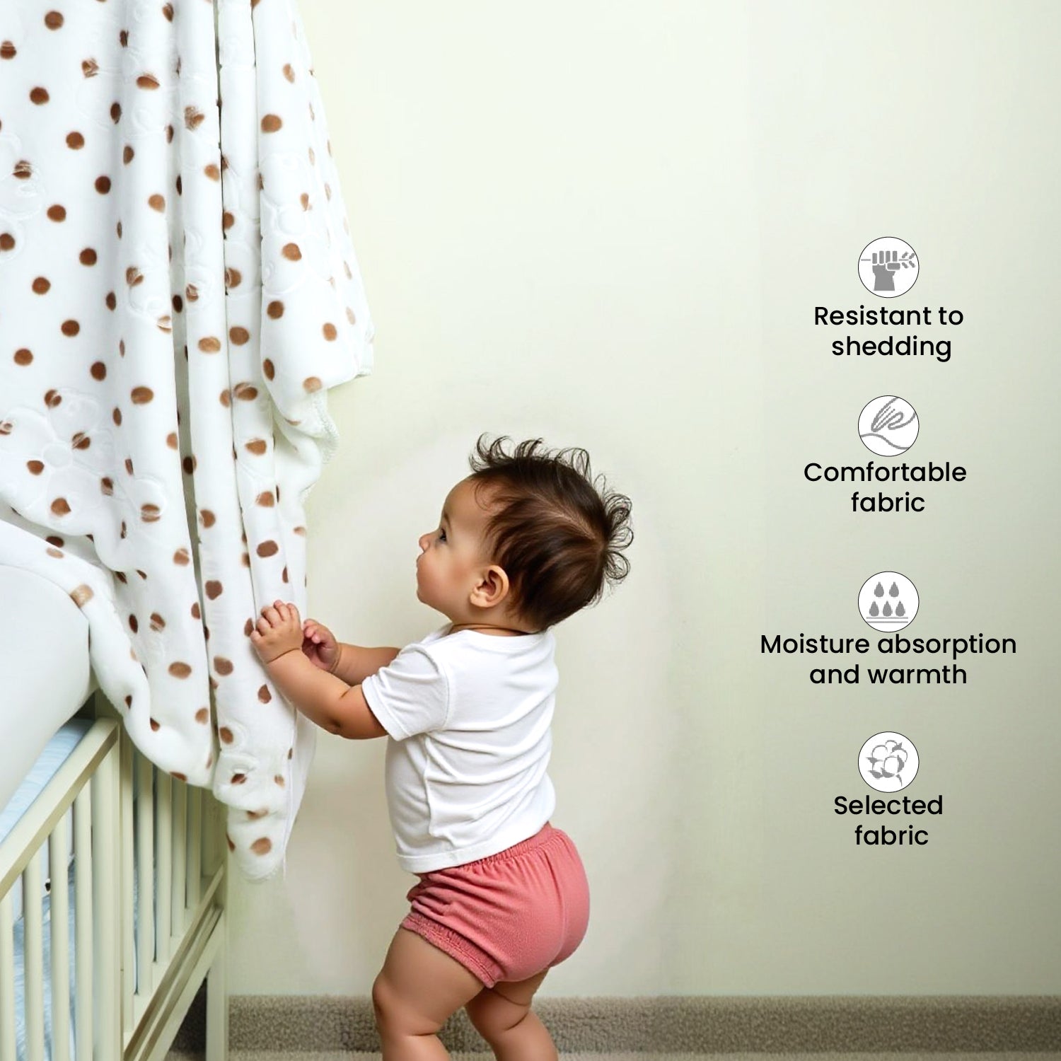 Polka Baby Blanket – Ultra Soft, Lightweight & Cozy Plush 144x110cm Brown