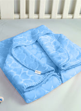 Baby Breathable Swaddle Blanket – Ultra Soft, Lightweight & Cozy Plush with Embossed Hearts, 90x80cm Blue