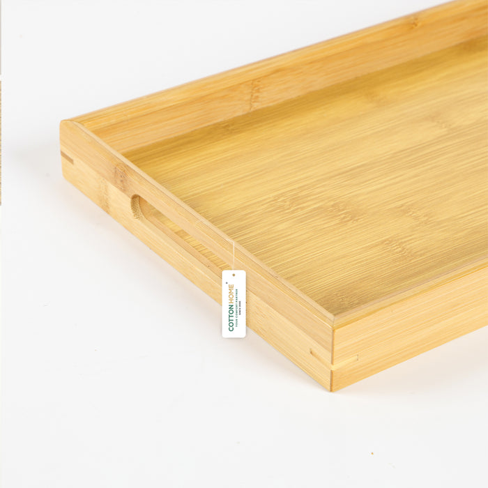 Bamboo Serving Tray Set of 3 Rectangular Wooden Trays with Handles - Cotton Home