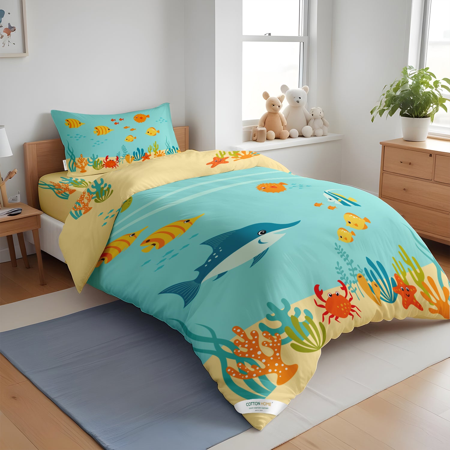 Kids Duvet Cover Set 3 Pcs - Aqua Print | 135x220cm | Microfiber | Cotton Home - Cotton Home