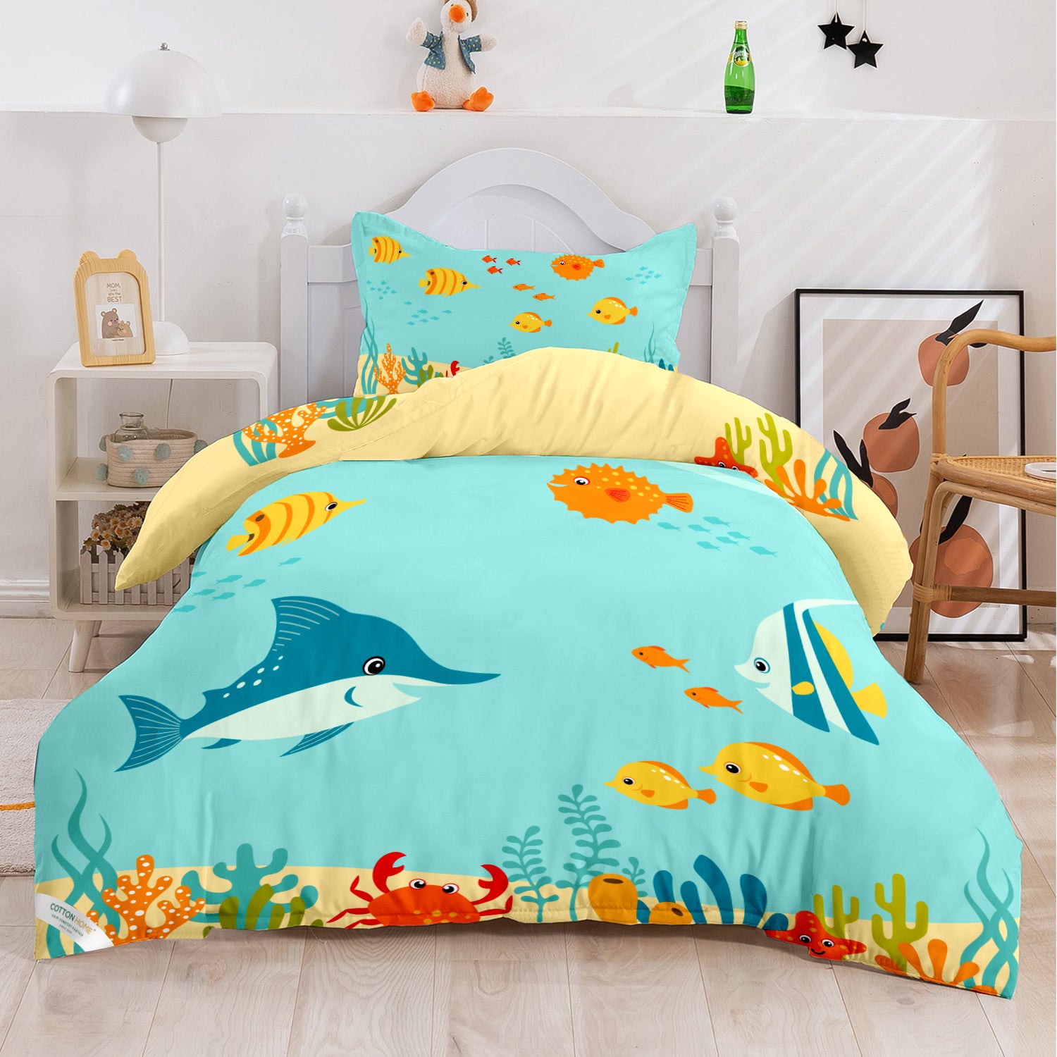 Kids Duvet Cover Set 3 Pcs - Aqua Print | 135x220cm | Microfiber | Cotton Home - Cotton Home