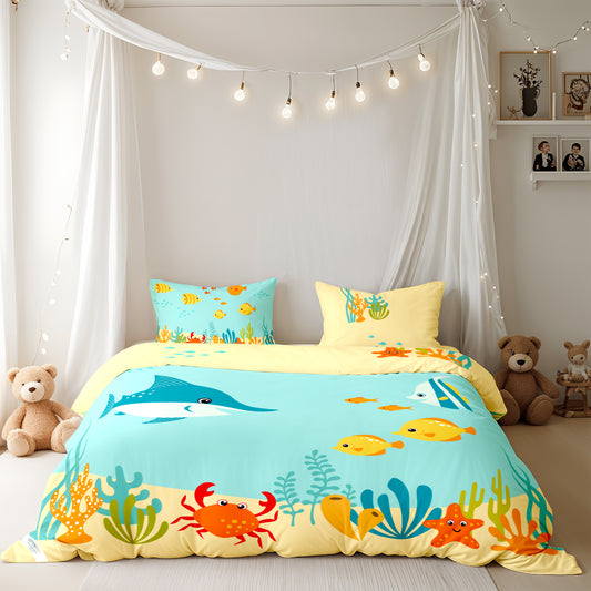 Kids Duvet Cover Set - 4 Pc - Aqua Print 160x220cm | Cotton Home - Cotton Home