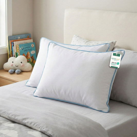 Cotton Kids Pillow 30x45cm Soft & Breathable 100% Cotton with Blue Cord Pack of two