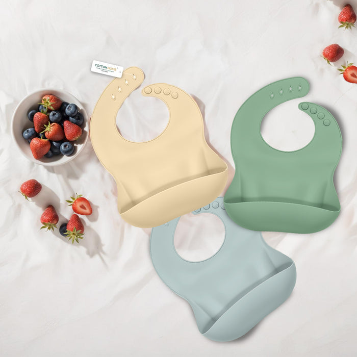 Adorable Silicone Baby Bibs  Set of 3 – Soft, Waterproof & Adjustable (3-72 Months)