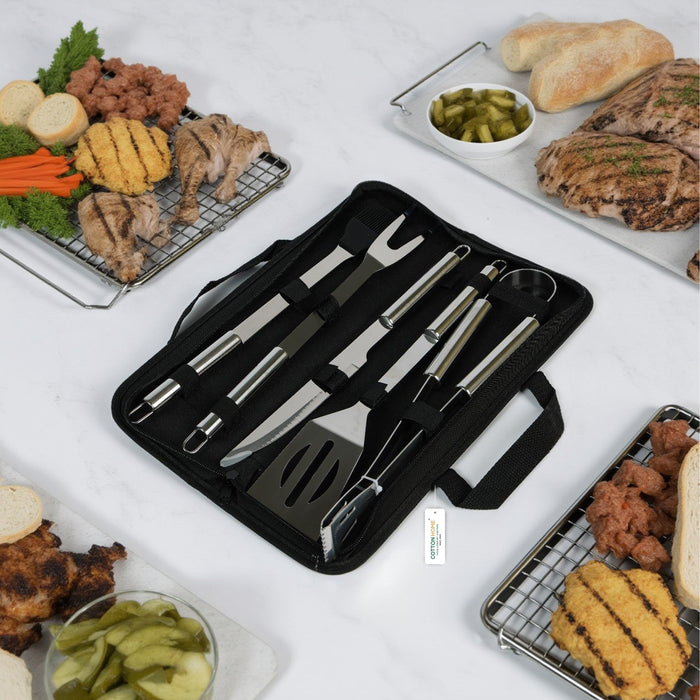 Premium Stainless Steel 5 pieces BBQ Grill Tool Set with Oxford Bag - Cotton Home