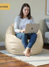 Adult Bean Bag Chair Premium PU Leather  62x105cm - Beige