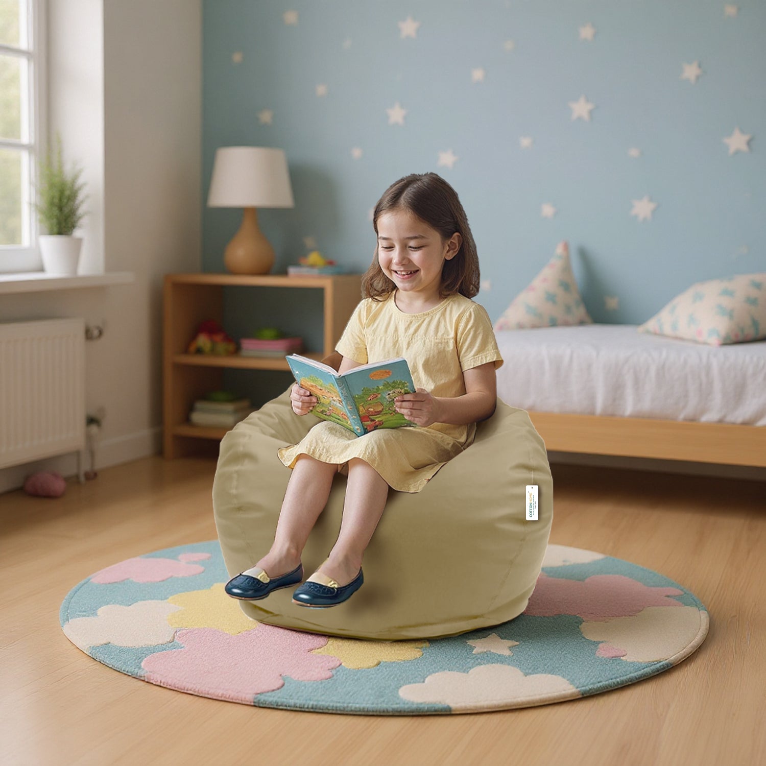 Kids Bean Bag Chair Premium PU Leather 50x80x80cm - Beige