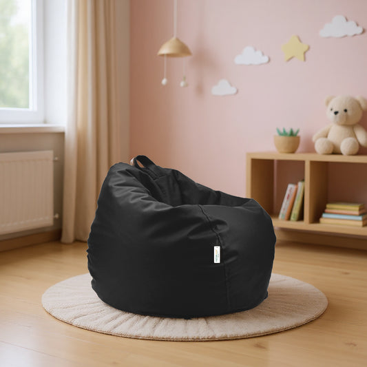 Kids Bean Bag Chair Premium PU Leather 50x80x80cm - Black