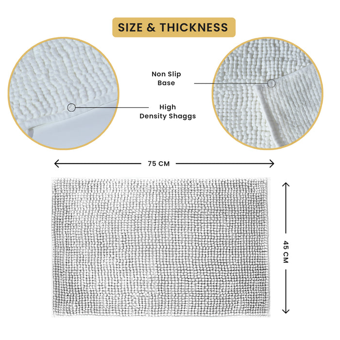 Luxury Shaggy Cobblestone Bathmat - Super Absorbent & Soft - White | Cotton Home - Cotton Home